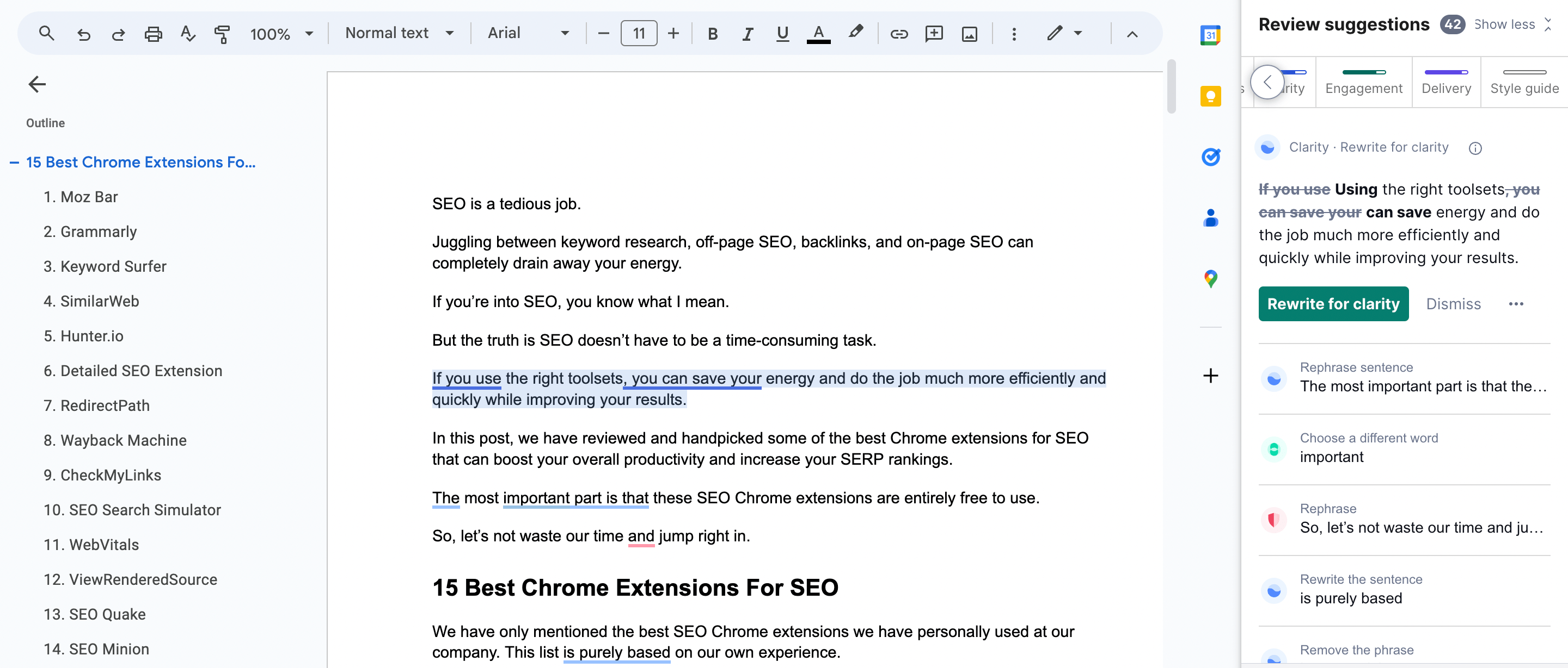 Grammarly SEO chrome extension